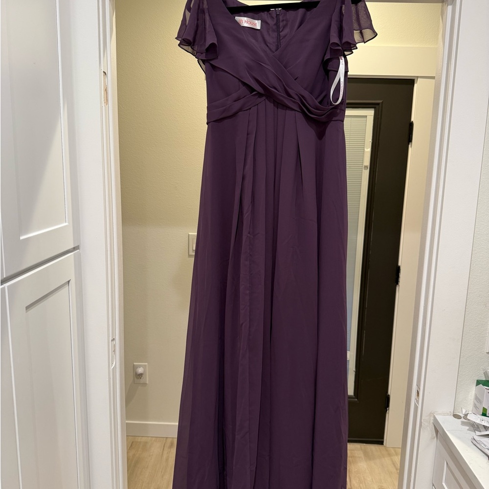 JJs House Purple Ruched Flutter Sleeve Gown